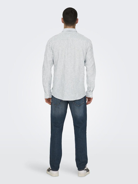 ONLY & SONS Fehér és zöld férfi csíkos vászon póló ONLY & SONS Caiden Caiden fehér és zöld férfi póló