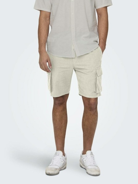 ONLY & SONS Bézs férfi lenvászon rövidnadrág ONLY & SONS Sinus