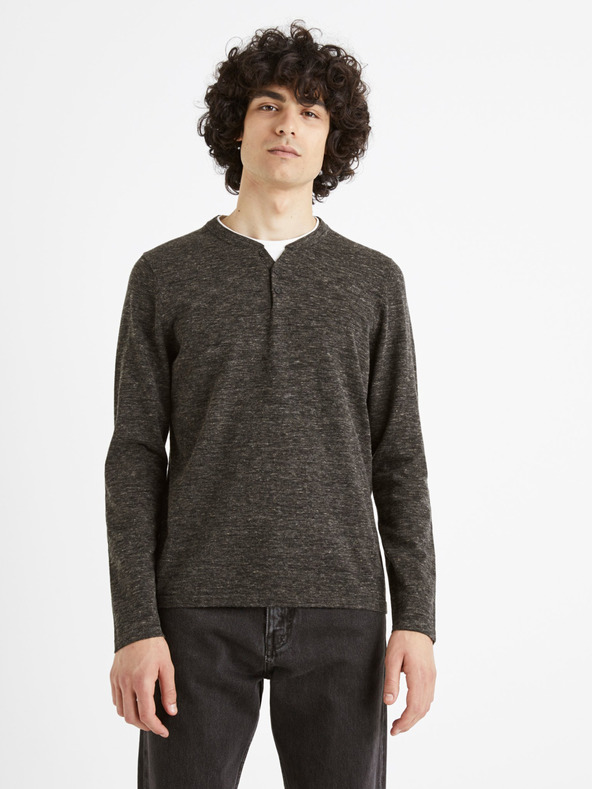 Celio Sötétszürke férfi brindle gombos pulóver Celio Cechilll