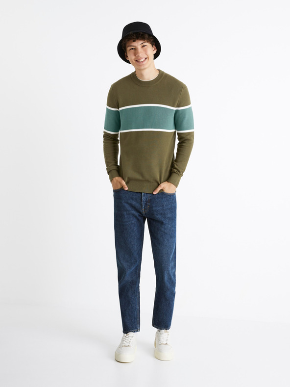 Celio Khaki színű férfi csíkos pulóver Celio