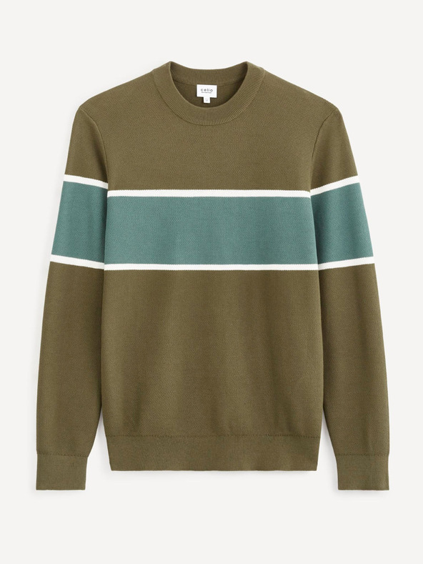 Celio Khaki színű férfi csíkos pulóver Celio