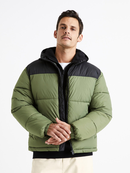 Celio Fekete-zöld férfi steppelt télikabát Celio Cutrek