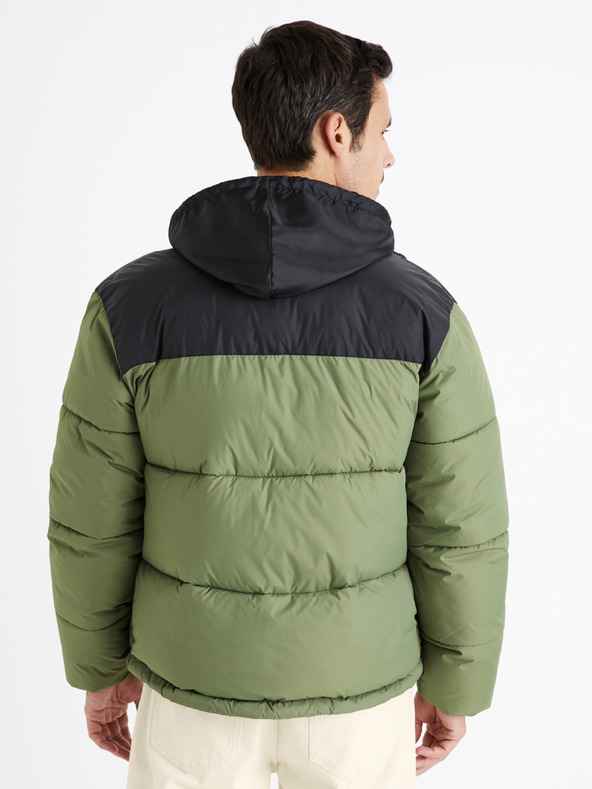 Celio Fekete-zöld férfi steppelt télikabát Celio Cutrek