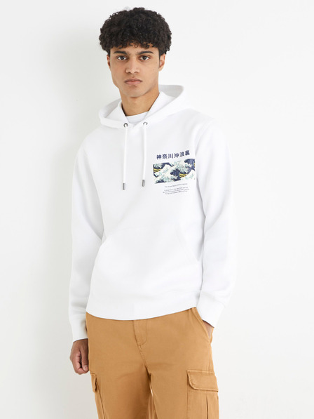 Celio Fehér Celio Hokusai kapucnis pulóver
