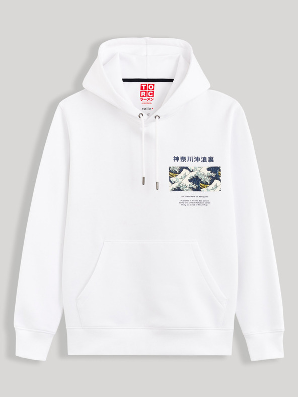 Celio Fehér Celio Hokusai kapucnis pulóver