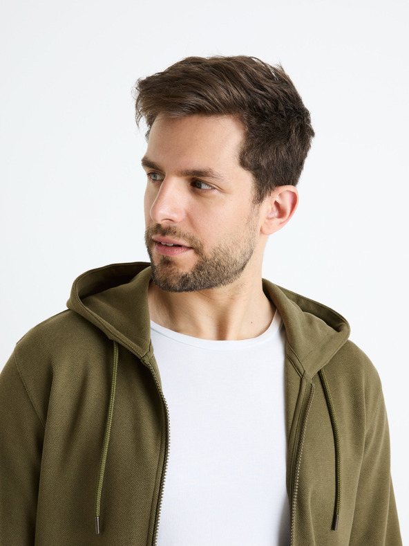 Celio Khaki színű férfi kapucnis Celio Fepiquet kapucnis pulóver