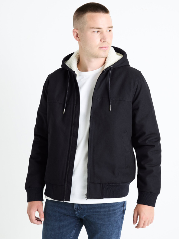Celio Sötétkék férfi műszőrme kabát Celio Fuhoodie