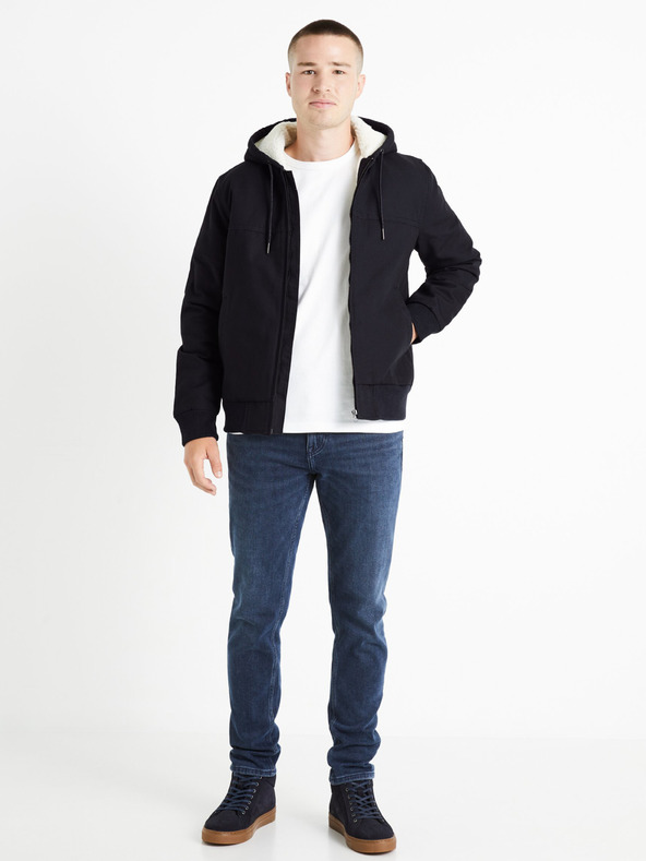 Celio Sötétkék férfi műszőrme kabát Celio Fuhoodie