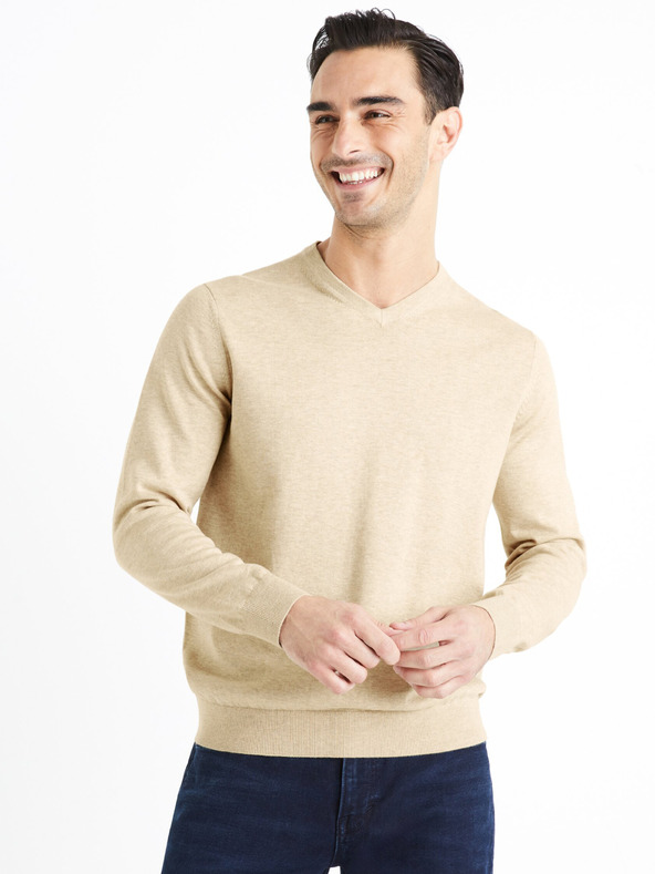 Celio Bézs színű férfi alap pulóver Celio Decotonv