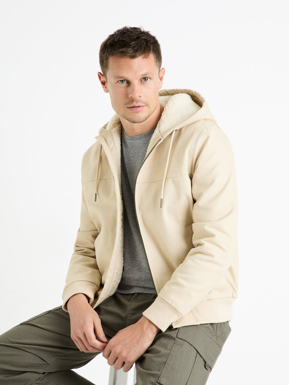 Celio Celio Fuhoodie krémszínű férfi műszőrme dzseki Celio Fuhoodie
