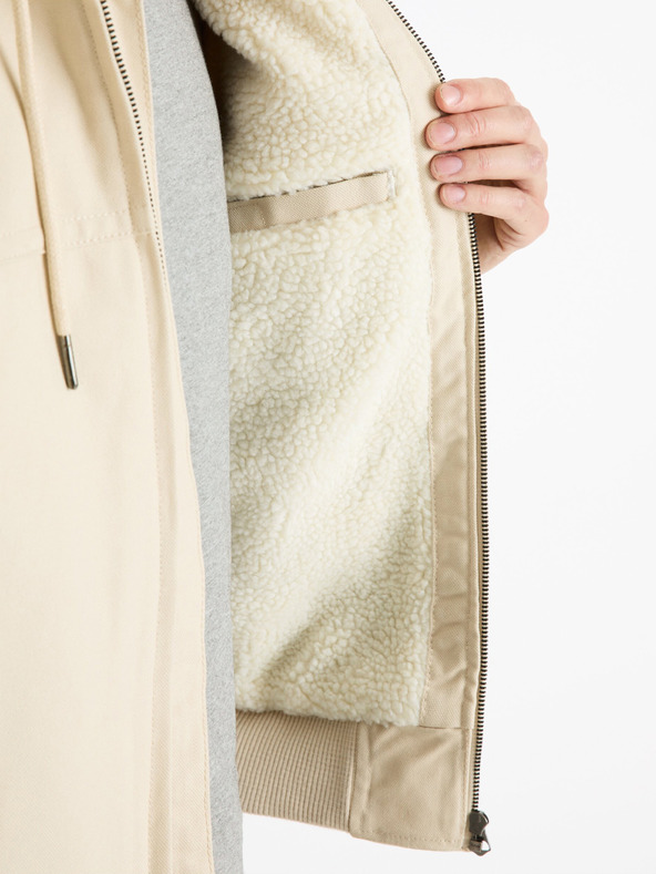 Celio Celio Fuhoodie krémszínű férfi műszőrme dzseki Celio Fuhoodie