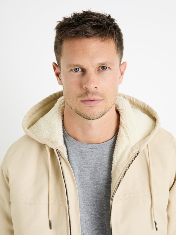 Celio Celio Fuhoodie krémszínű férfi műszőrme dzseki Celio Fuhoodie