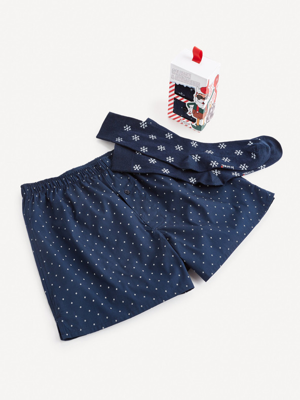 Celio Sötétkék férfi rövidnadrág és zokni készlet Celio ajándékcsomagban