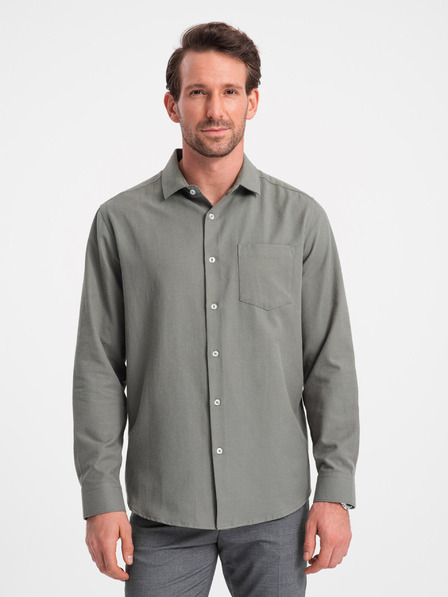 Ombre Clothing Khaki színű férfi ing Ombre Clothing