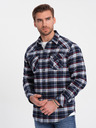 Ombre Clothing Sötétkék férfi flanel Overshirt Ombre Ruházat Ombre Ruházat
