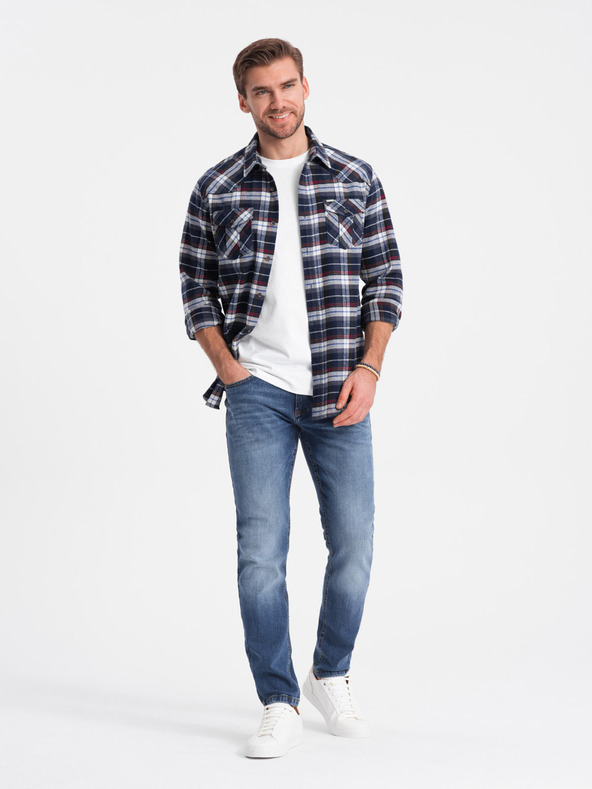 Ombre Clothing Sötétkék férfi flanel Overshirt Ombre Ruházat Ombre Ruházat