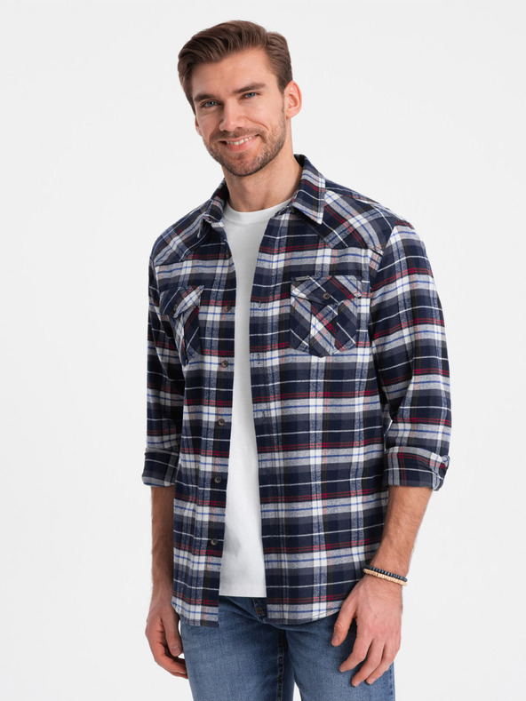 Ombre Clothing Sötétkék férfi flanel Overshirt Ombre Ruházat Ombre Ruházat