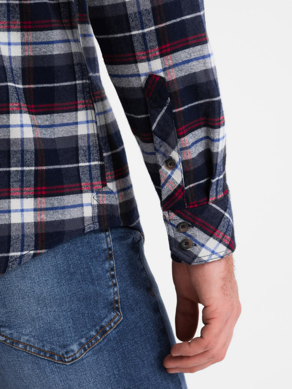 Ombre Clothing Sötétkék férfi flanel Overshirt Ombre Ruházat Ombre Ruházat