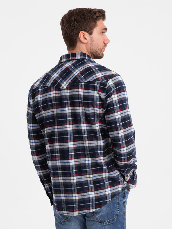 Ombre Clothing Sötétkék férfi flanel Overshirt Ombre Ruházat Ombre Ruházat