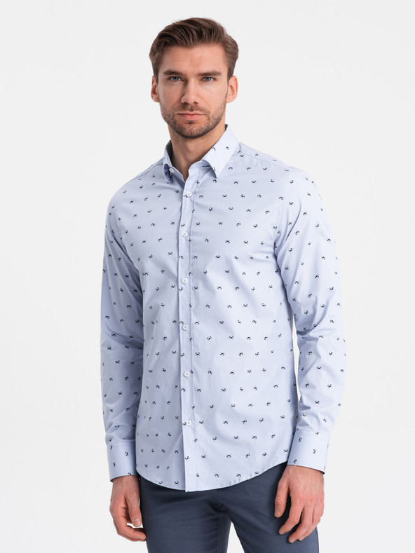 Ombre Clothing Világoskék férfi mintás póló Ombre ruházat