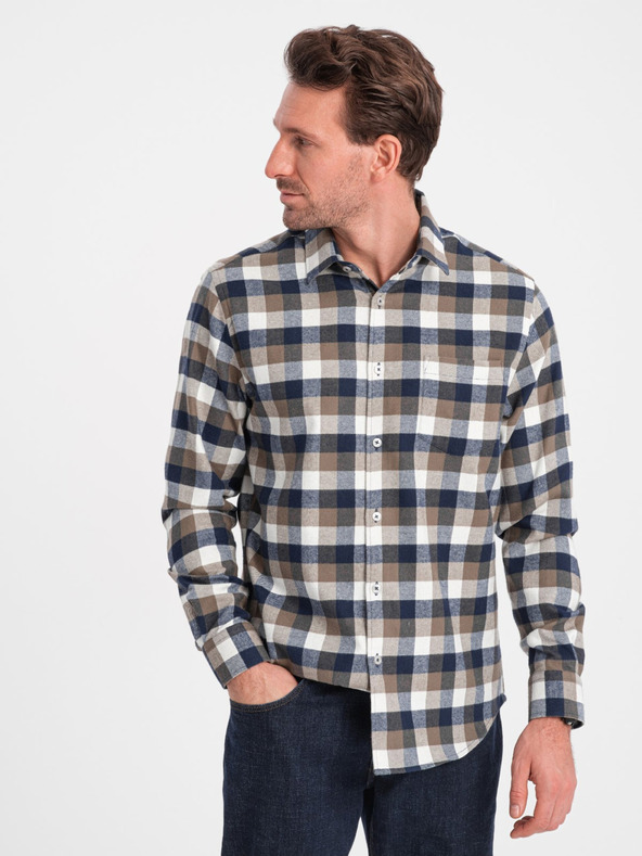 Ombre Clothing Barna és kék férfi kockás flanel ing Ombre Clothing által Ombre Clothing