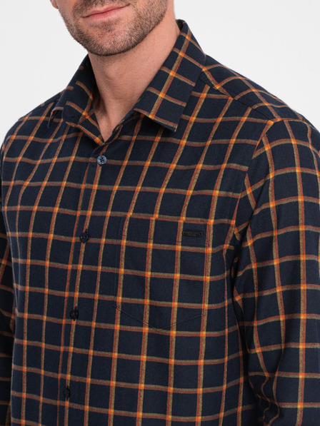 Ombre Clothing Narancssárga és kék férfi kockás flanel ing Ombre Clothing