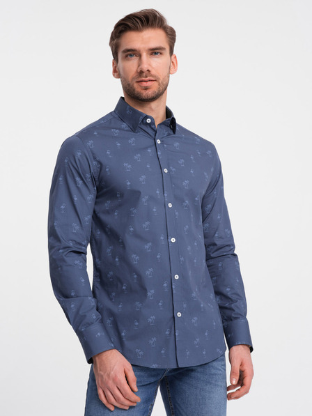 Ombre Clothing Sötétkék férfi mintás flanelinges ing Ombre Clothing