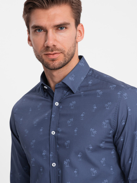Ombre Clothing Sötétkék férfi mintás flanelinges ing Ombre Clothing