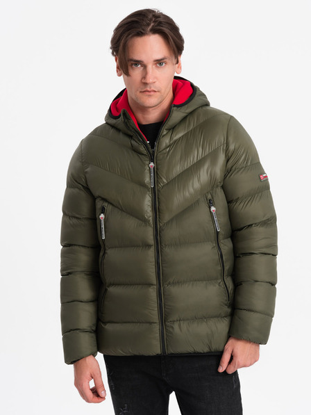 Ombre Clothing Sötétzöld férfi steppelt télikabát Ombre ruházat