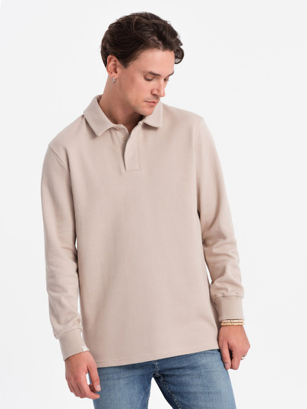 Ombre Clothing Bézs férfi alapvető gallérral pulóver Ombre ruházat