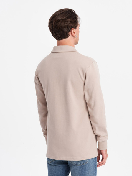 Ombre Clothing Bézs férfi alapvető gallérral pulóver Ombre ruházat