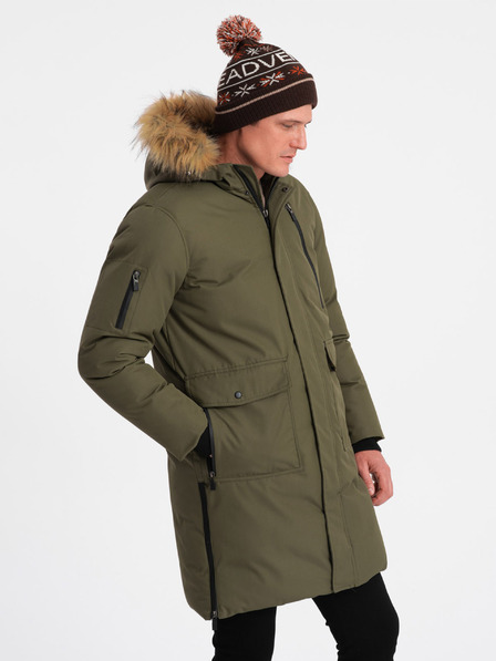 Ombre Clothing Férfi zöld műszőrme télikabát Ombre Clothing Alaskan férfi télikabát Ombre Clothing Alaskan