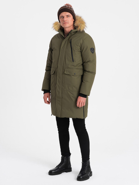 Ombre Clothing Férfi zöld műszőrme télikabát Ombre Clothing Alaskan férfi télikabát Ombre Clothing Alaskan