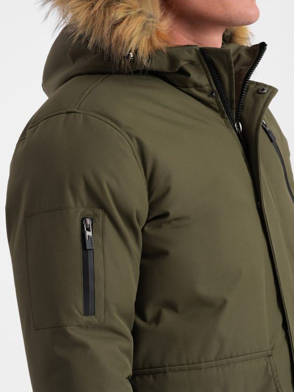 Ombre Clothing Férfi zöld műszőrme télikabát Ombre Clothing Alaskan férfi télikabát Ombre Clothing Alaskan