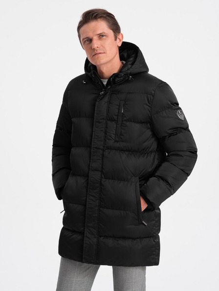 Ombre Clothing Fekete férfi téli steppelt kabát Ombre ruházat