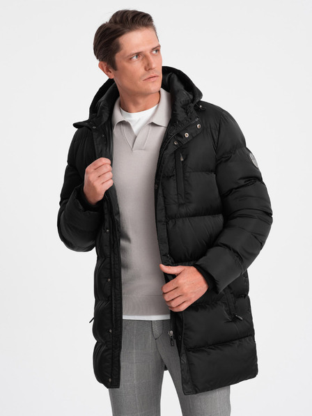 Ombre Clothing Fekete férfi téli steppelt kabát Ombre ruházat