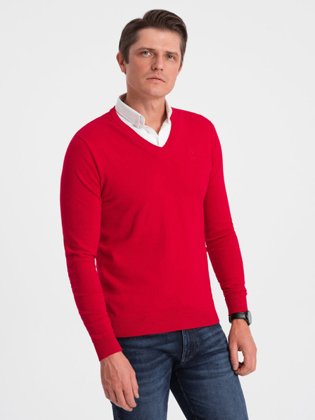 Ombre Clothing Piros férfi inggalléros pulóver Ombre ruházat