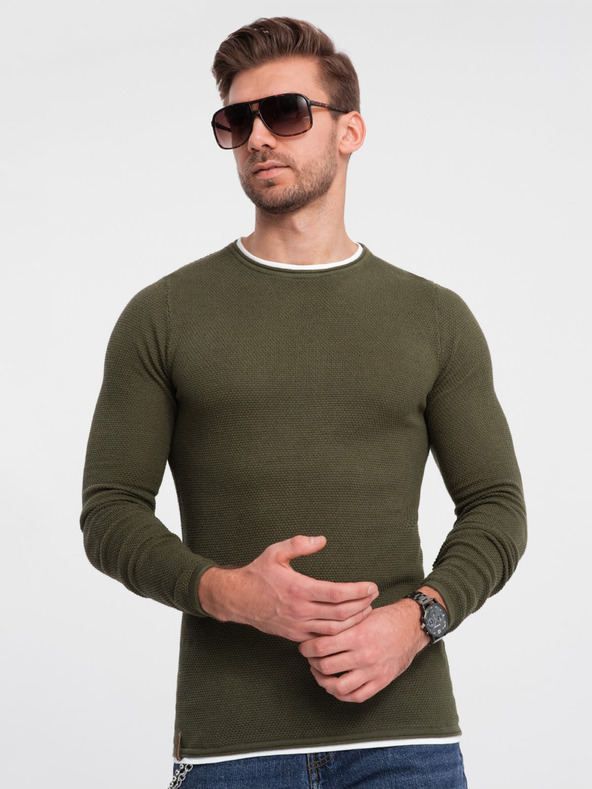 Ombre Clothing Khaki férfi pulóver Ombre ruházat
