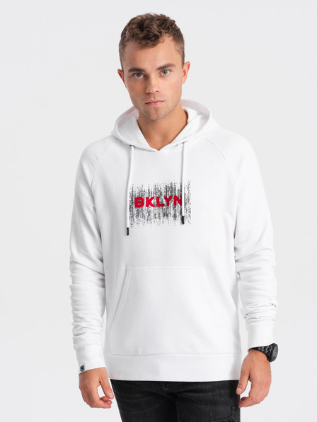 Ombre Clothing Fehér férfi nyomtatott kapucnis kapucnis pulóver Ombre Clothing