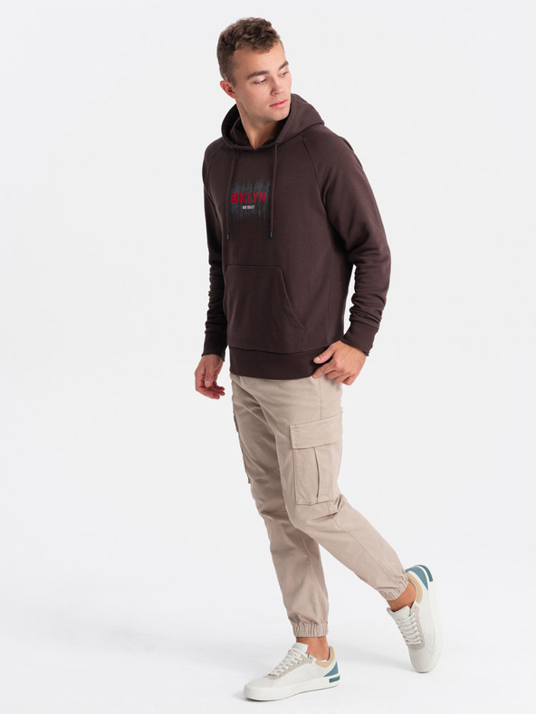 Ombre Clothing Sötétbarna férfi nyomtatott melegítőfelső Ombre Ruházat