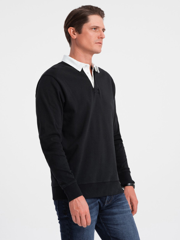 Ombre Clothing Fekete Férfi galléros melegítőfelső Ombre ruházat