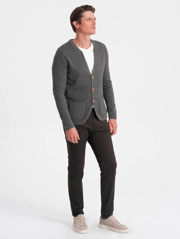 Ombre Clothing Szürke férfi kardigán zsebekkel Ombre ruházat