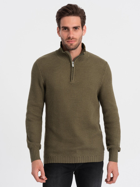 Ombre Clothing Khaki férfi galléros pulóver Ombre Ruházat