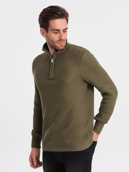 Ombre Clothing Khaki férfi galléros pulóver Ombre Ruházat
