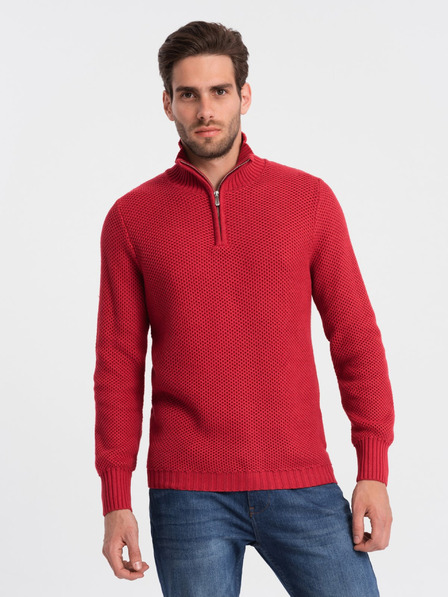 Ombre Clothing Piros férfi galléros pulóver Ombre ruházat