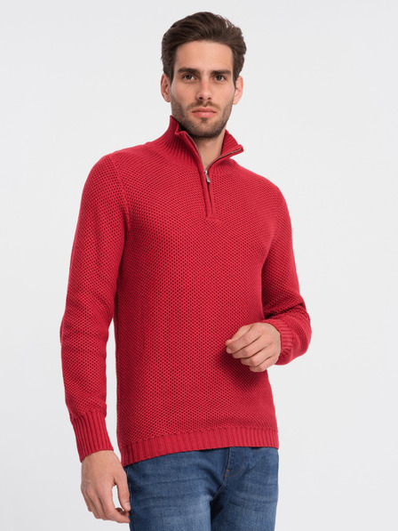 Ombre Clothing Piros férfi galléros pulóver Ombre ruházat