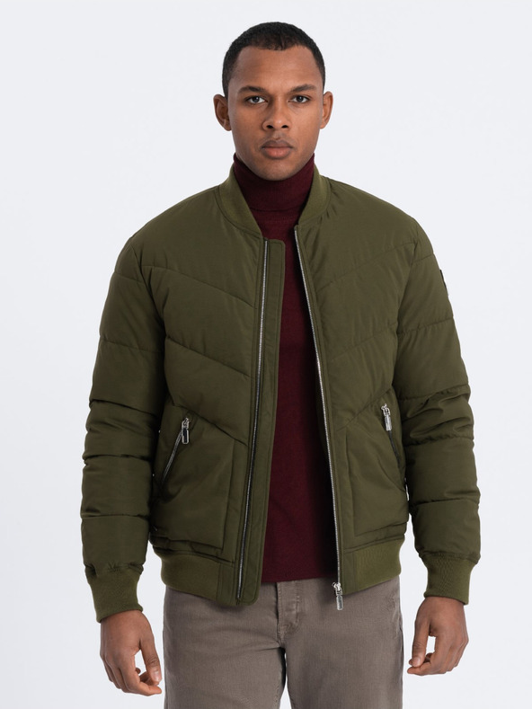Ombre Clothing Khaki színű férfi steppelt bomber Ombre ruházat