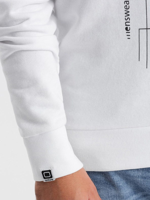 Ombre Clothing Fehér férfi nyomtatott kapucnis kapucnis pulóver Ombre Clothing