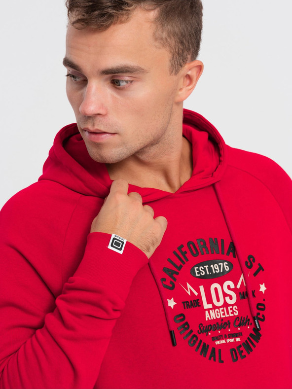 Ombre Clothing Piros férfi nyomtatott pulóver Ombre ruházat