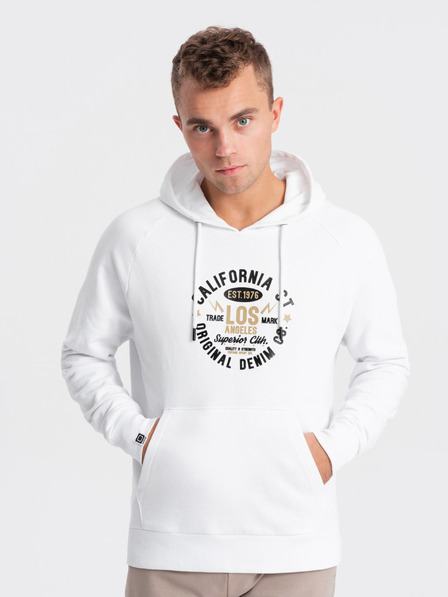 Ombre Clothing Fehér férfi nyomtatott kapucnis kapucnis pulóver Ombre Clothing